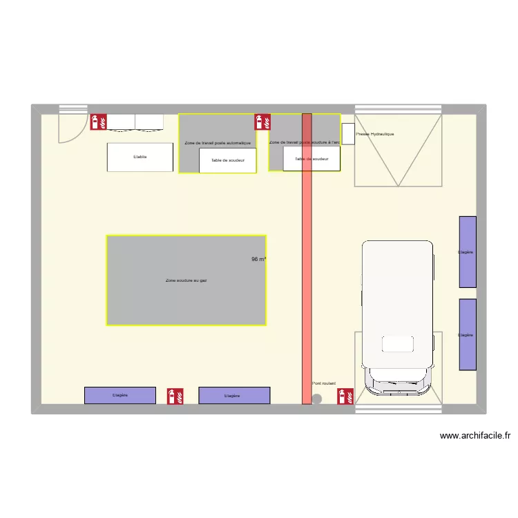 Atelier soudeur. Plan de 1 pièce et 96 m²