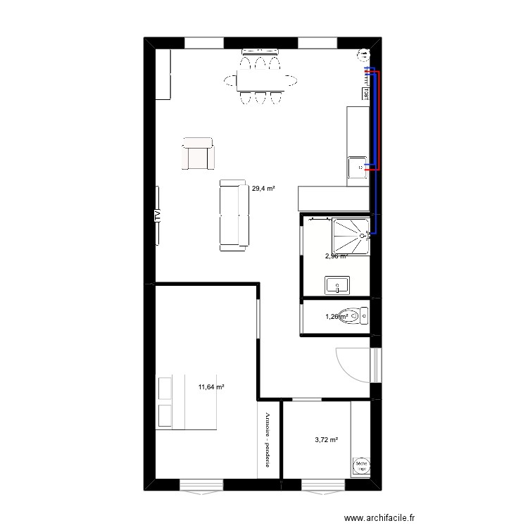 TONNAY CHARENTE PLOMBERIE. Plan de 5 pièces et 49 m2