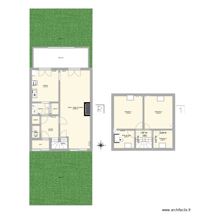 croquis Riou. Plan de 15 pièces et 109 m2