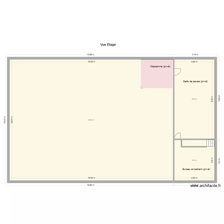 Vue mezzanine. Plan de 