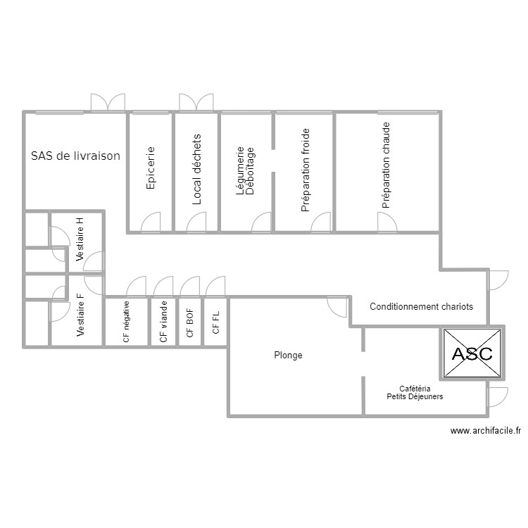 cuisine EHPAD. Plan de 17 pièces et 196 m2