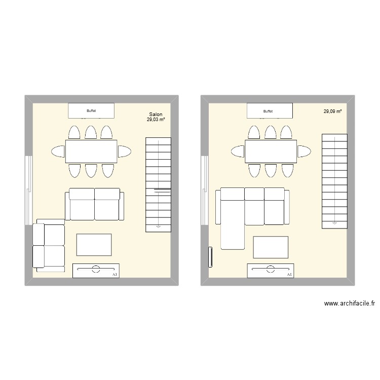 Salon 2. Plan de 2 pièces et 58 m2