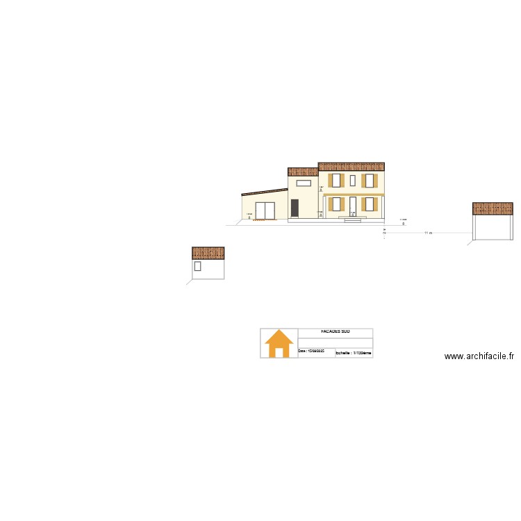 Façade Sud avant et après travaux. Plan de 0 pièce et 0 m2