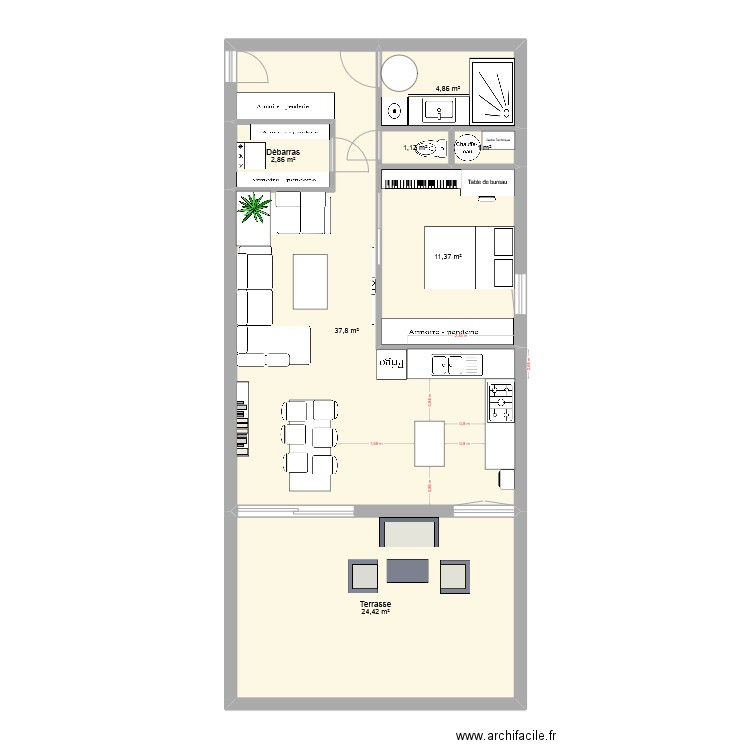 Appart en pétant un seul mur version 2. Plan de 7 pièces et 83 m2
