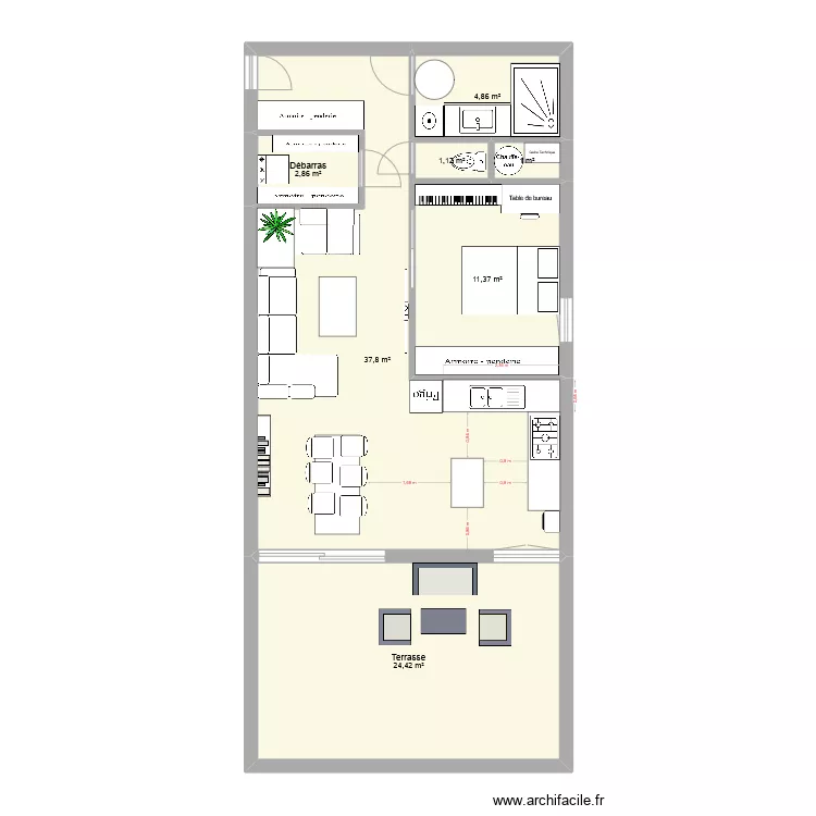 Appart en p&eacute;tant un seul mur version 2. Plan de 