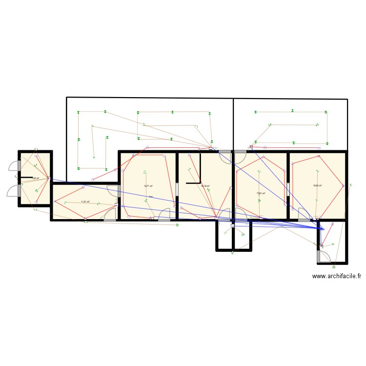 BOULLANGERIE Unifilaire. Plan de 6 pièces et 93 m2