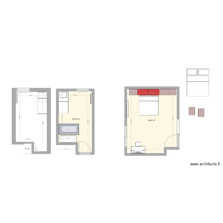 Chambre 1. Plan de 2 pièces et 26 m2