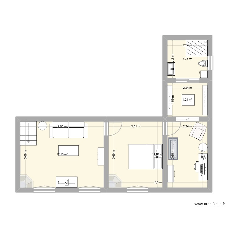 Etude agr. Plan de 4 pièces et 46 m2