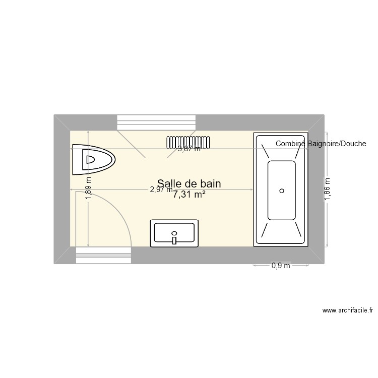 SDB 2. Plan de 1 pièce et 7 m2