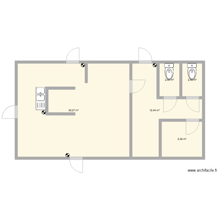 jasmins cuisine. Plan de 5 pièces et 62 m2