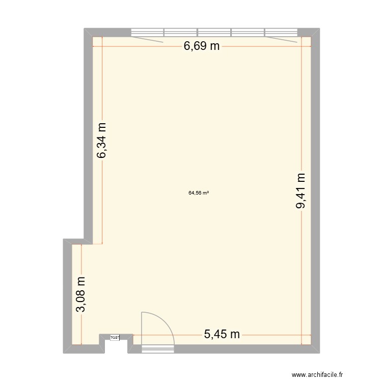 lot 22 docteur gyre aménagement avant travaux. Plan de 1 pièce et 65 m2