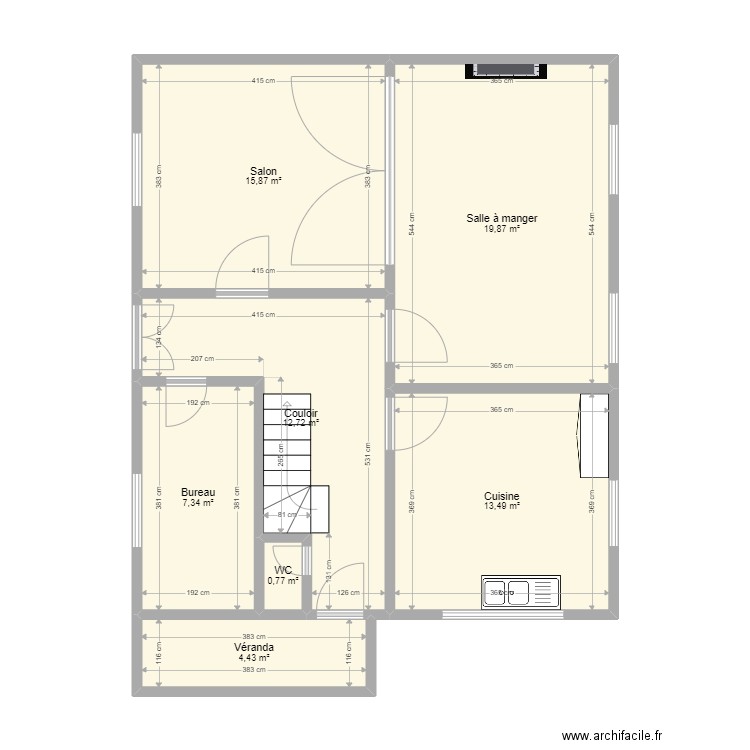 Clichy RDC. Plan de 7 pièces et 74 m2