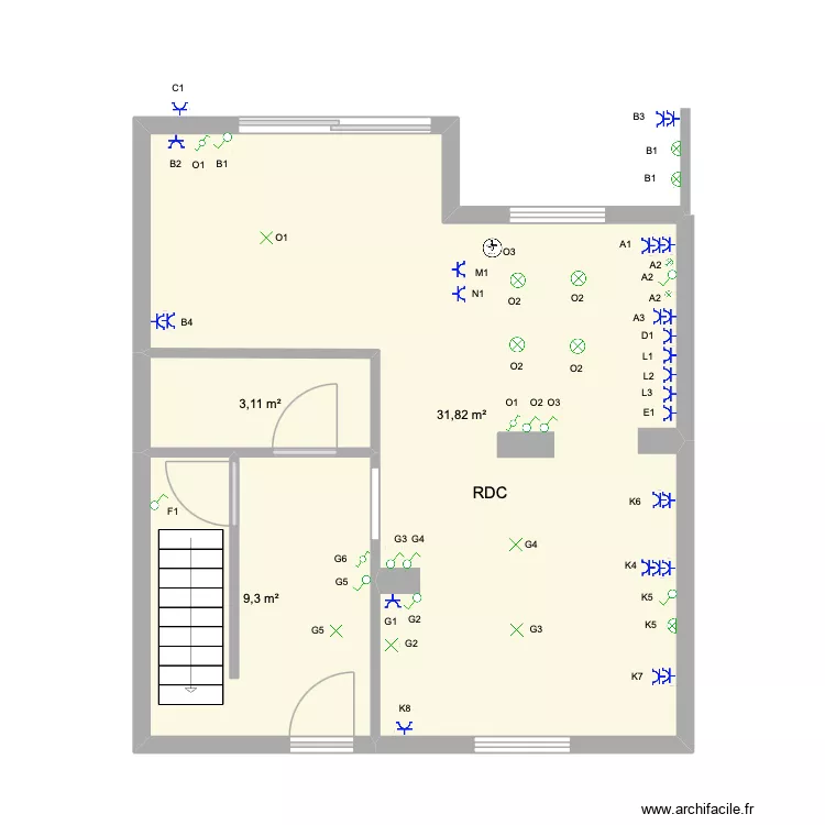 Wemel 1/1. Plan de 3 pièces et 44 m²