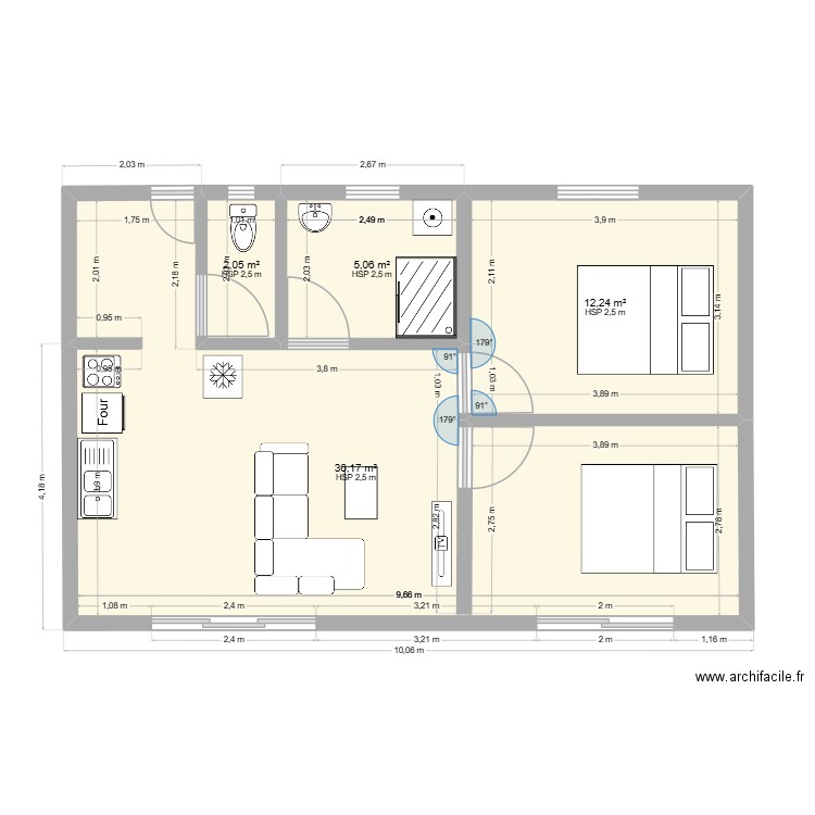 coconil 1 bis. Plan de 4 pièces et 56 m2