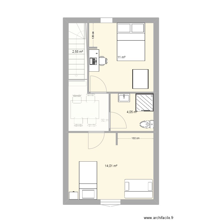 Appartement Hauteville v2. Plan de 7 pièces et 68 m2
