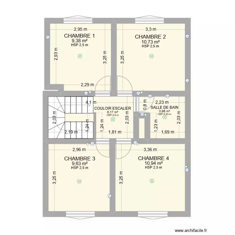 ETAGE 1 BIS. Plan de 7  et 53 m²