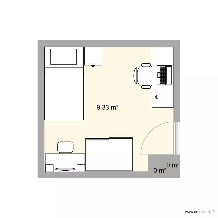 chambre de erinette. Plan de 3  et 9 m²