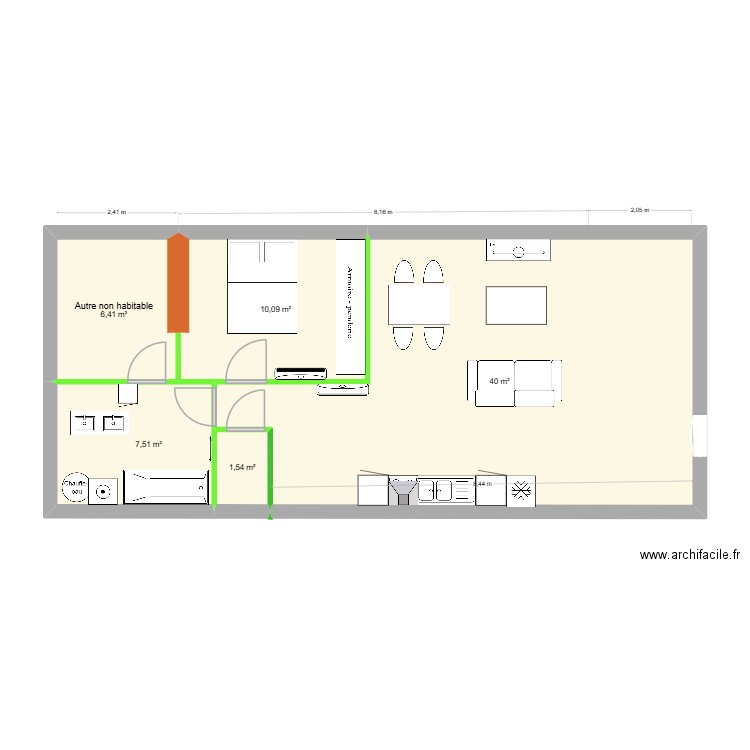r+2. Plan de 5 pièces et 66 m2