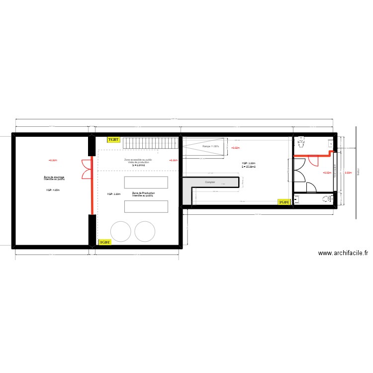SMBC après travaux. Plan de 7 pièces et 156 m2