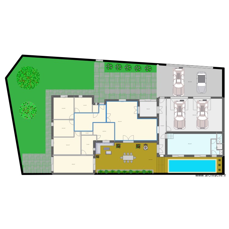 Agrandissement picine. Plan de 19 pièces et 638 m2