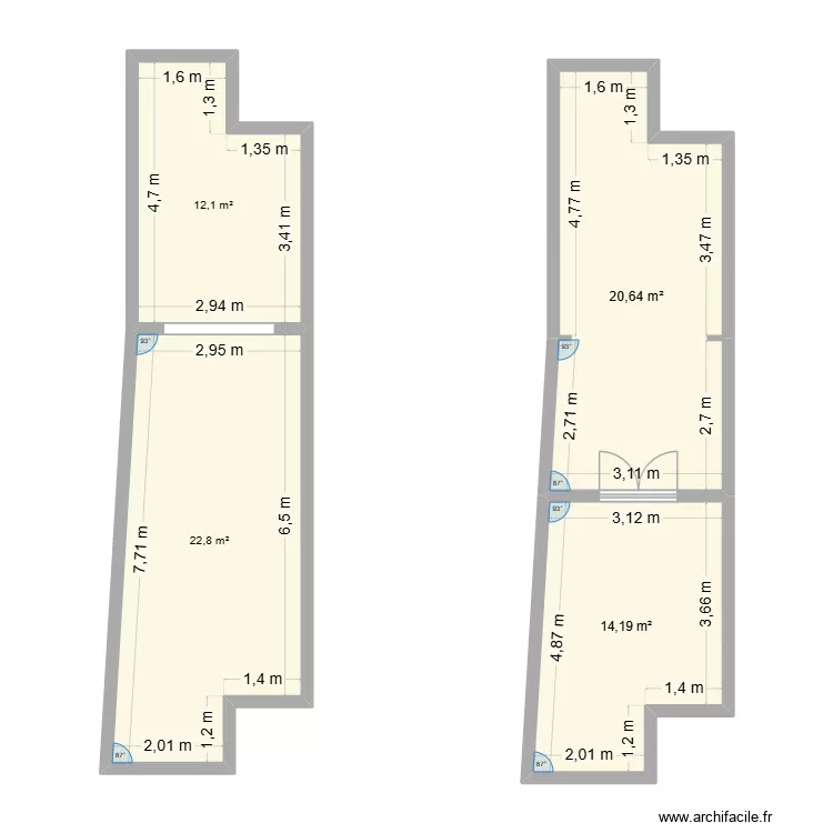 sci. Plan de 4  et 70 m²