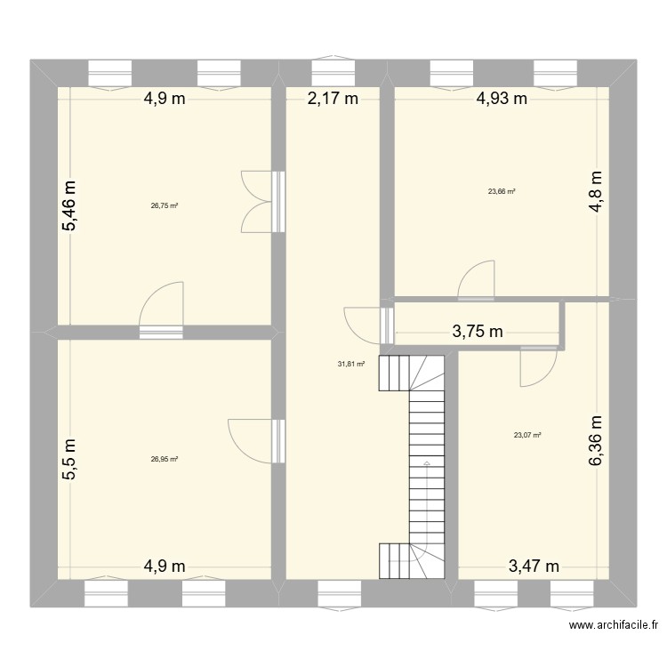 fantou 1er etage COMPLET. Plan de 5 pièces et 132 m2