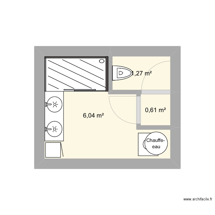 Salle de bain. Plan de 3 pièces et 8 m2
