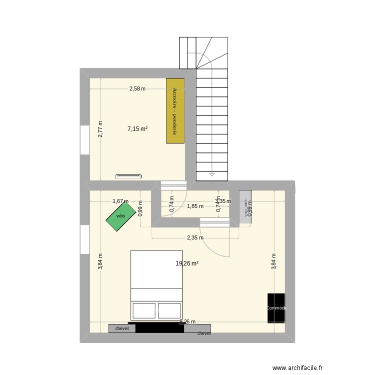 étage. Plan de 2 pièces et 26 m2