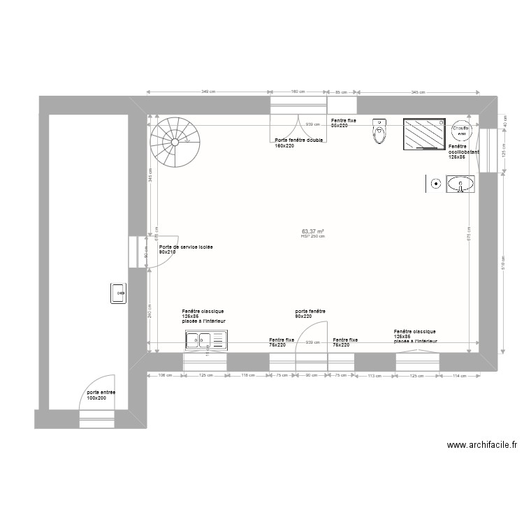 plan 3.1. Plan de 3 pièces et 124 m2