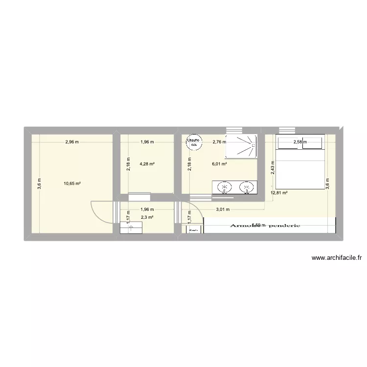 Suite parentale. Plan de 5  et 36 m²