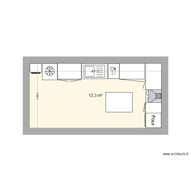 CUISINE. Plan de 1 pièce et 12 m2