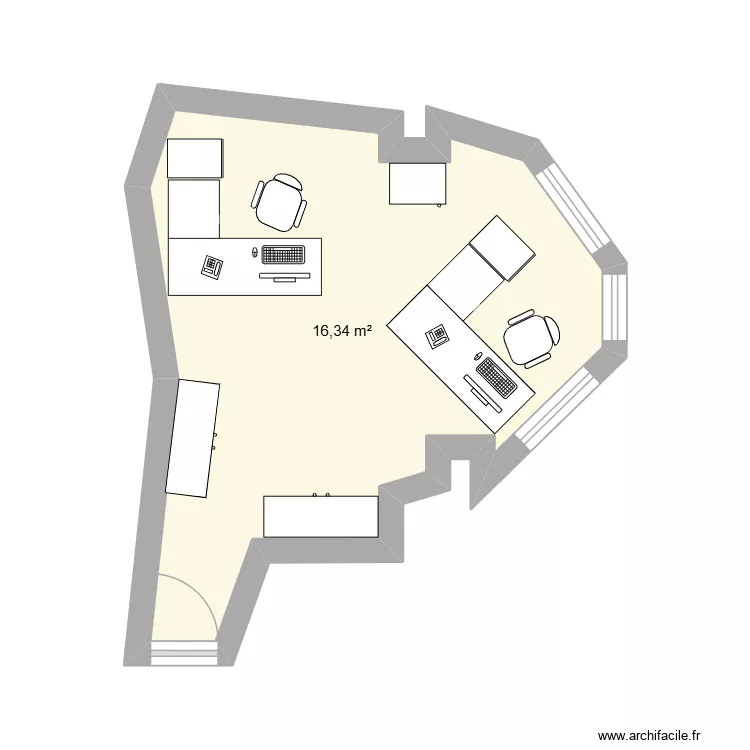 bureau. Plan de 1 Pièce et 16 m²