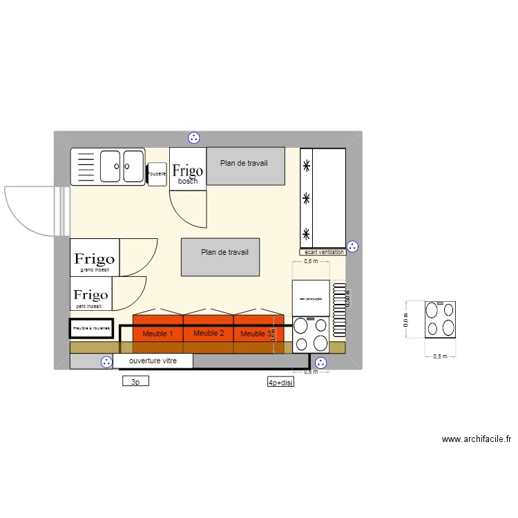 cuisine O Point Commun3. Plan de 1 pièce et 15 m2