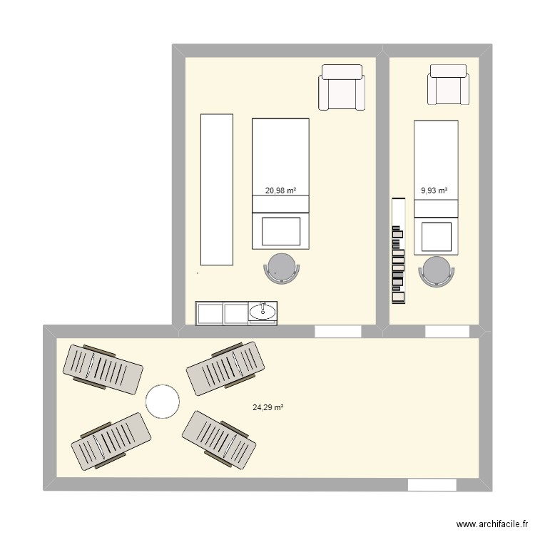 sanaya spa le hau. Plan de 3 pièces et 55 m2