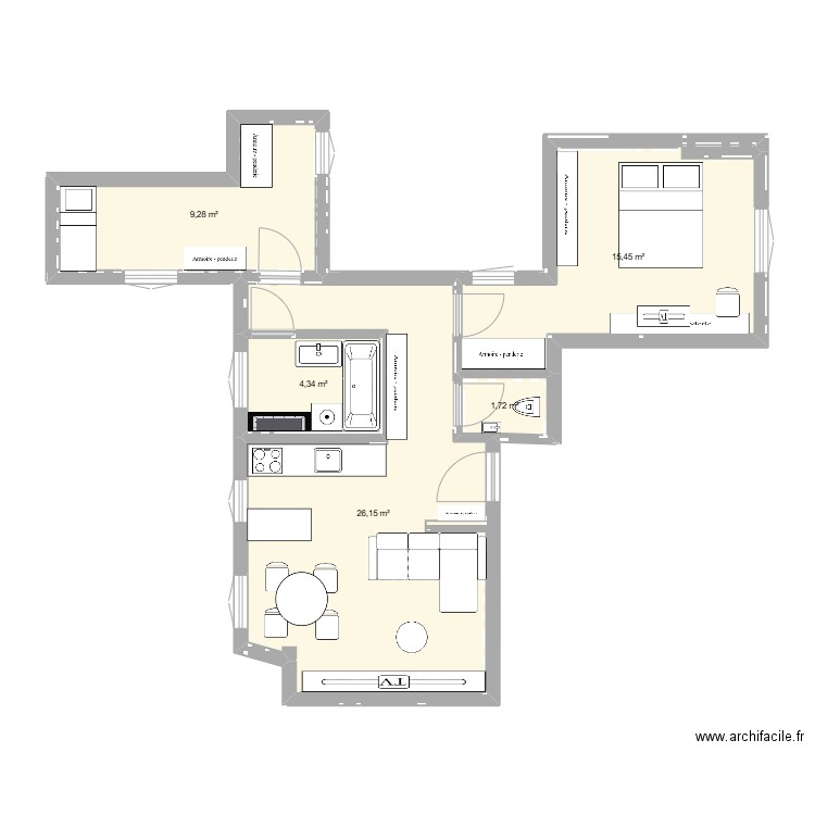 BERAULT. Plan de 5 pièces et 57 m2