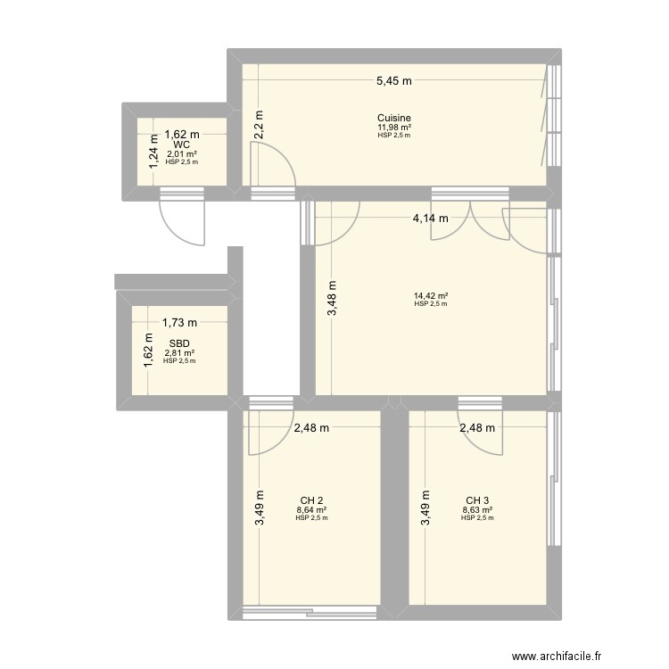Appartement Maman. Plan de 6 pièces et 48 m2
