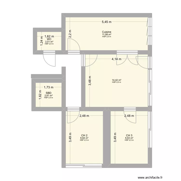 Appartement Maman. Plan de 6  et 48 m²