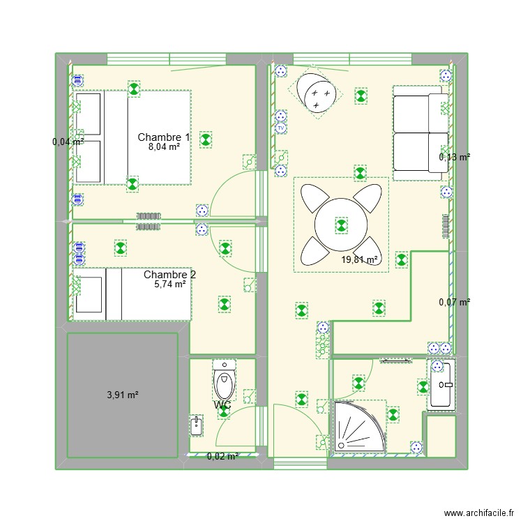 Olympiade 405. Plan de 9 pièces et 40 m2