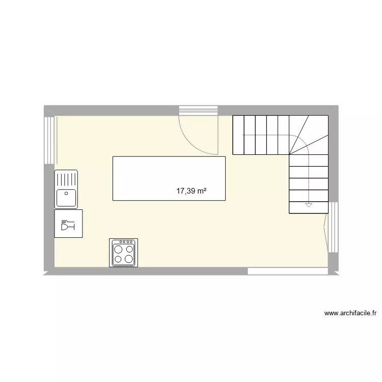 cuisine. Plan de 1 Pièce et 17 m²