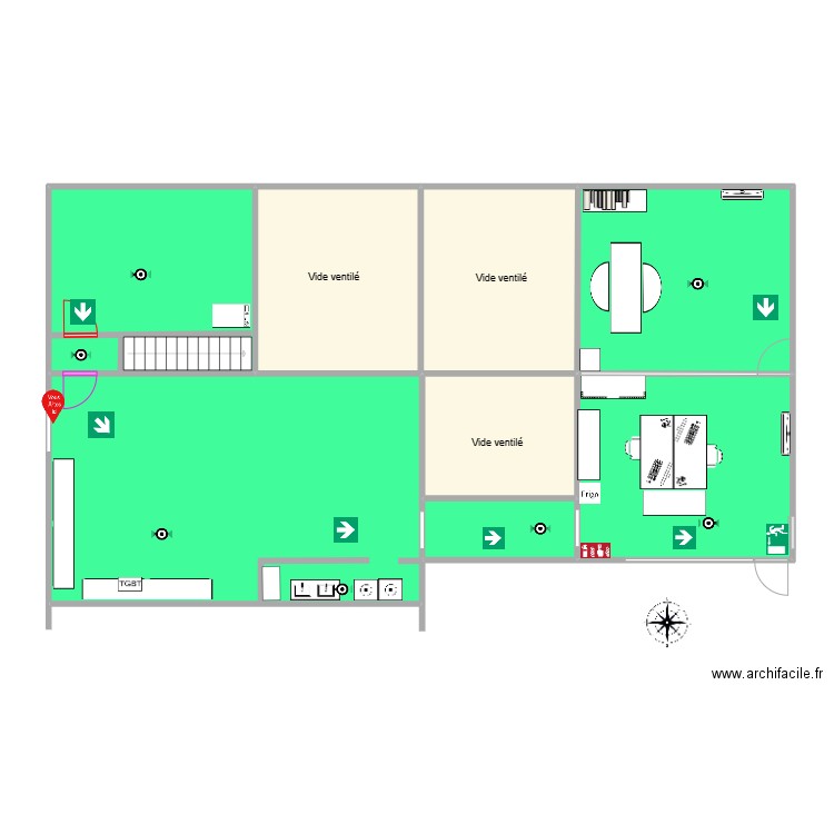 RDC S1P. Plan de 7 pièces et 165 m2