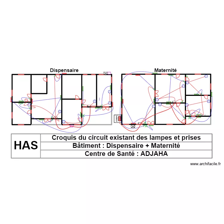 CROQUIS CIRCUIT EXISTANT DES LAMPES ET PRISES DISPENSAIRE MATERNITE CS ADJAHA. Plan de CROQUIS CIRCUIT EXISTANT DES LAMPES ET PRISES DISPENSAIRE MATERNITE CS ADJAHA. Plan de