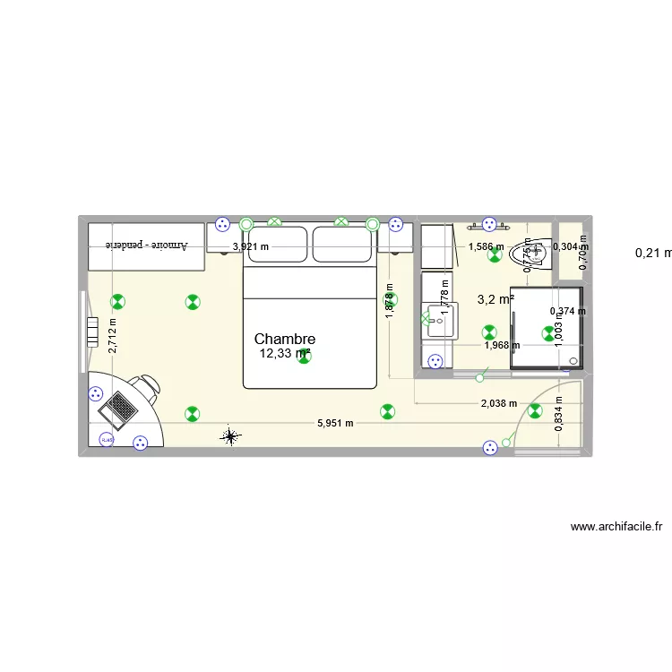 Chambre ex Flora V7. Plan de 3 et 16 m² Chambre ex Flora V7. Plan de 3 et 16 m²