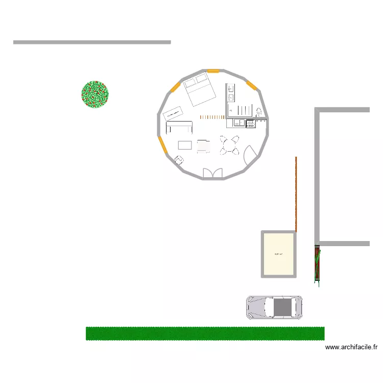 Yourte bis. Plan de 1  et 7 m²