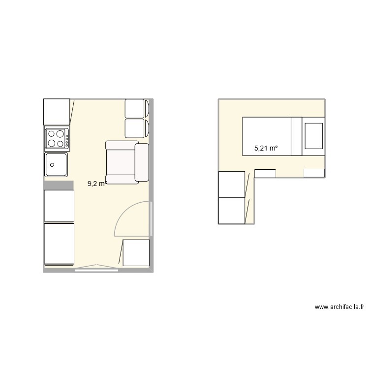 StudCardinal2. Plan de 2 pièces et 14 m2