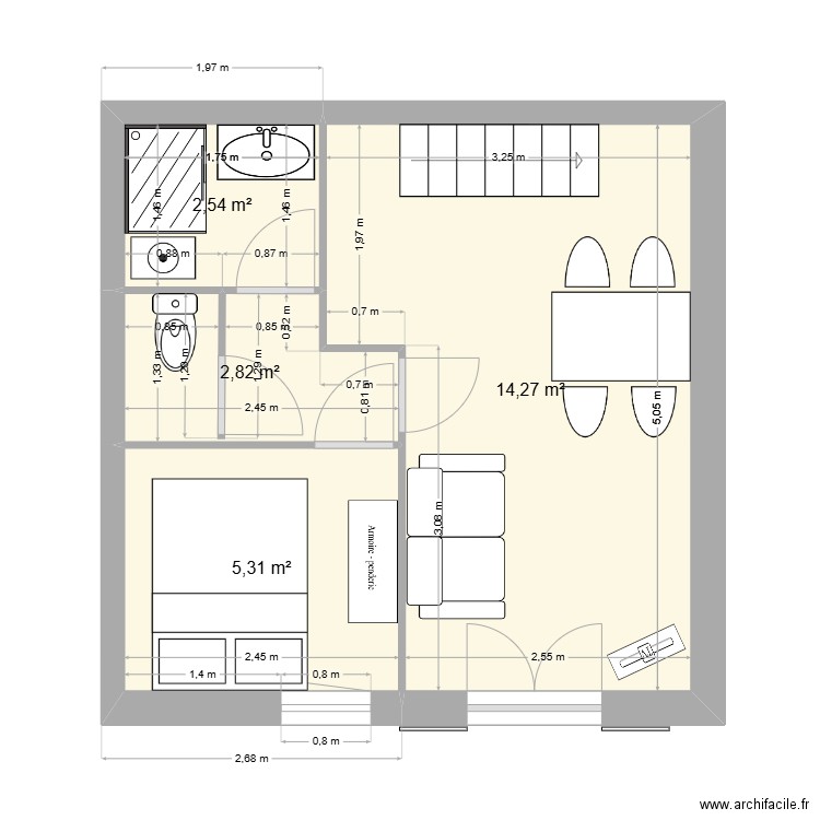 porti. Plan de 4 pièces et 25 m2