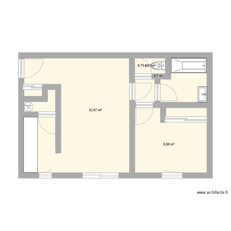 appart stef. Plan de 3 pièces et 43 m2