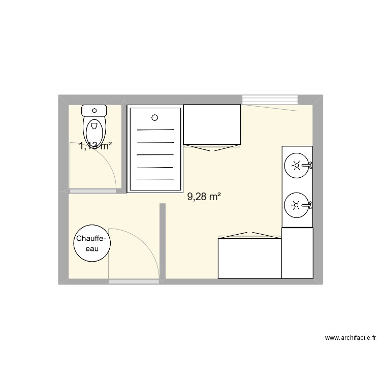 salle de bain Gwendoline. Plan de 2 pièces et 10 m2