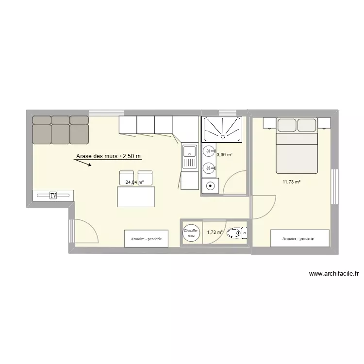 T2pes. Plan de 4 Pièces et 44 m²