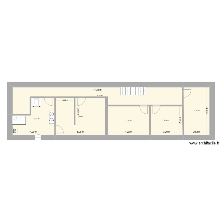 Etage après. Plan de 6 pièces et 93 m2