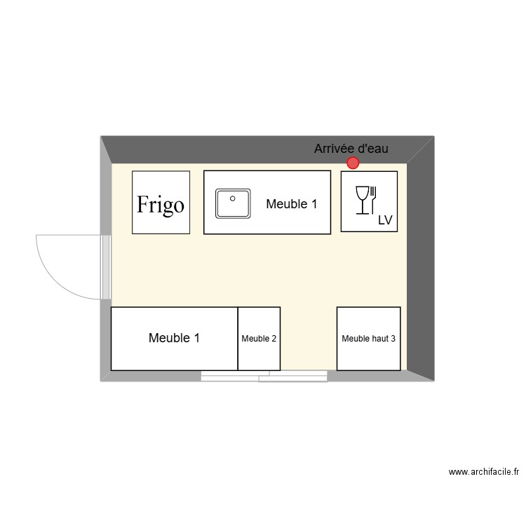 Cuisine AMO. Plan de 1 pièce et 6 m2